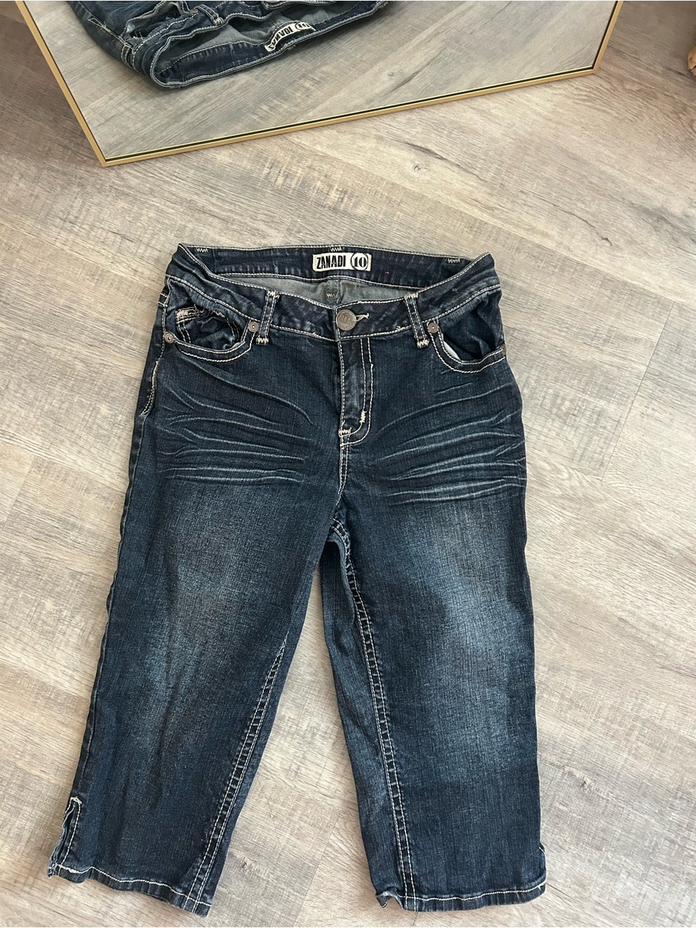 Vintage Zana Di Dark Wash Denim Capri Jeans Thick Stitch Size 10